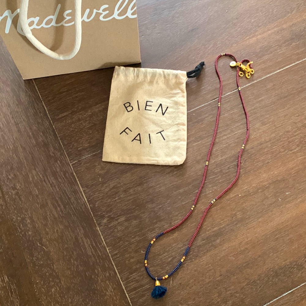 Madewell beaded necklace with tassel 12” adjustable up to 16”